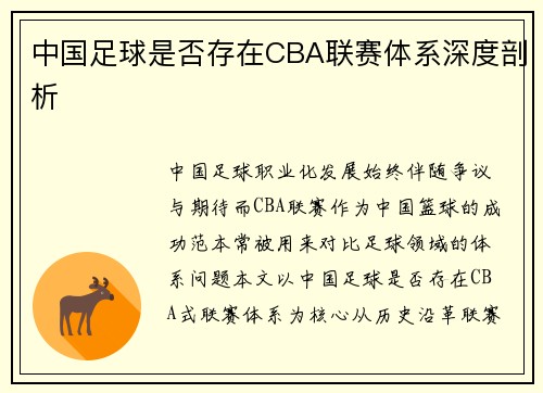 中国足球是否存在CBA联赛体系深度剖析