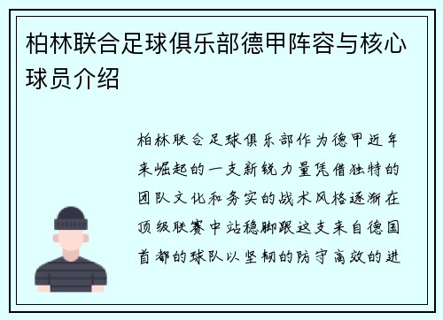 柏林联合足球俱乐部德甲阵容与核心球员介绍